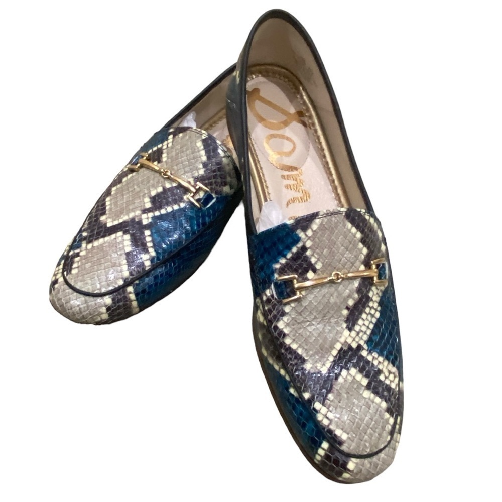Sam Edelman Loraine teal blue snakeskin print leather slip on loafers size 7.5 - Picture 3 of 13